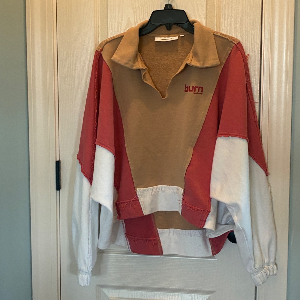 Burn Boot Camp Sweatshirt Women Medium Pink Tan Colorblock Chunky Oversized